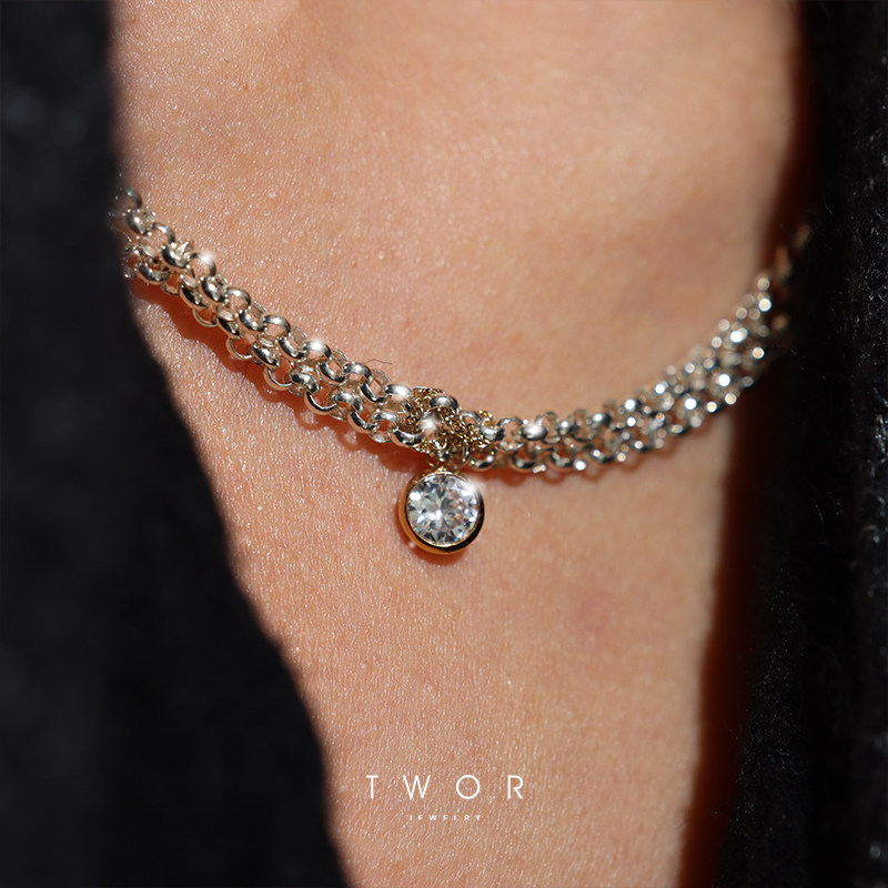 TWOR Rhine series original s925 silver double-layer zircon pendant clavicle chain Simple high-end necklace Autumn and winter