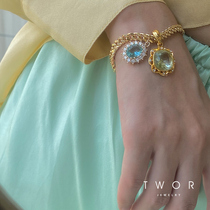 TWOR original retro oil painting color blue-green big jewel bracelet female ins niche design