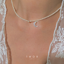 TWOR original design American 14K note Gold Star Moon White Butterfly Shell natural pearl necklace choker fairy