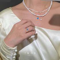 TWOR original niche design rice beads White Butterfly shell American 14K gold opal necklace choker female