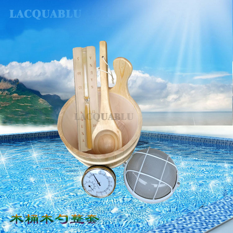 Sauna Wood Barrel Wooden Spoon Sanddrain Timer Humitometer Wooden Single Table Double Table Sauna Sweat Steam Room Sauna Accessories