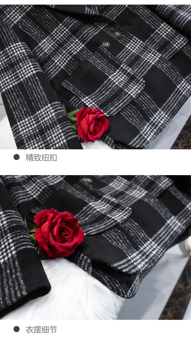 Áo khoác len nữ Houndstooth đoạn ngắn 2018 thu đông 2018 phiên bản Hàn Quốc mới của phụ nữ phổ biến áo khoác len rộng rãi nữ áo khoác lót lông nữ