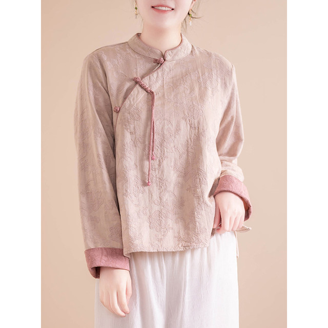 Cotton and linen 2024 spring color block tops and shirts