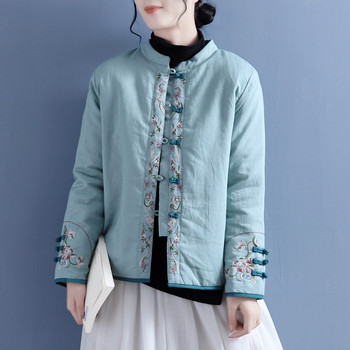 Women's retro buckle-up collar embroidered cotton jacket Women's retro buckle-up collar embroidered cotton jacket