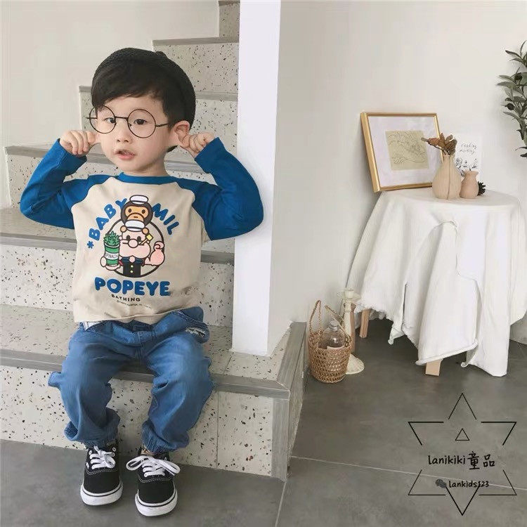 LANIKIKI spring and autumn new men and women baby cartoon monkey printing sailor long-sleeved cotton T spot