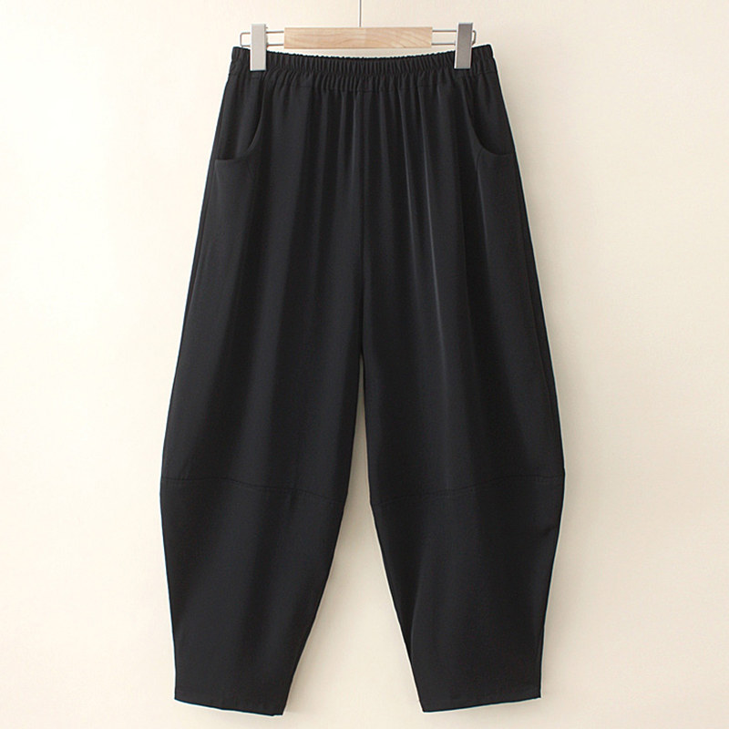 Plus size women's pants mother summer silk grandma pants middle-aged women's fashion wide-leg pants forty years old pants summer thin section