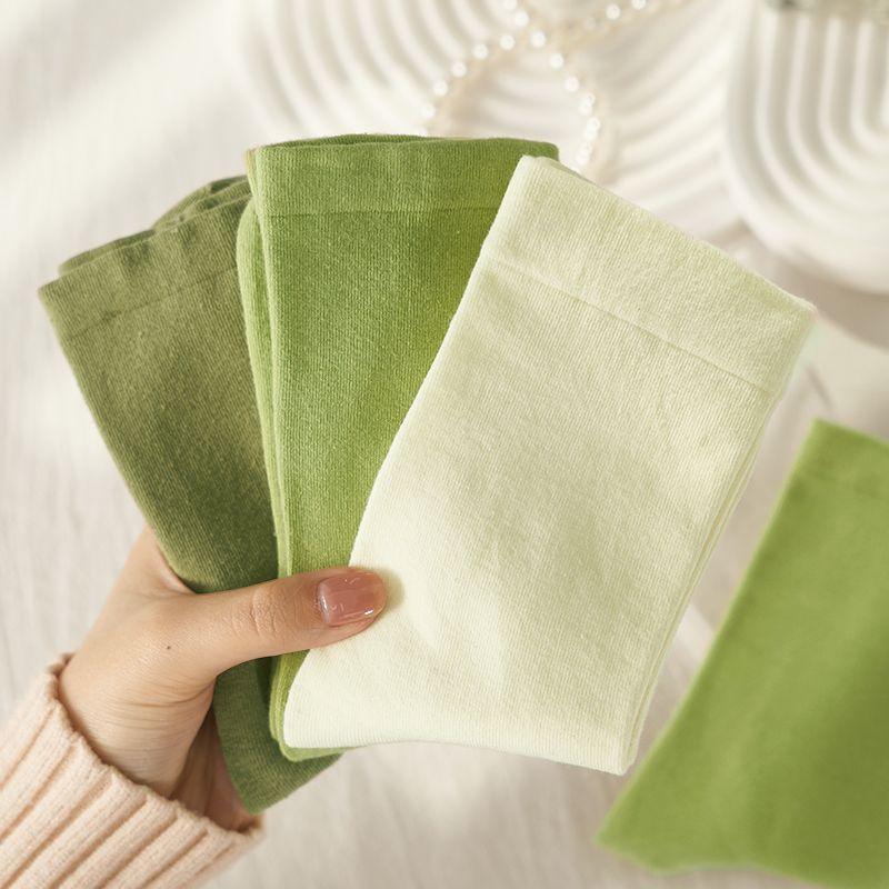 Seamless Solid Color Slouch Socks for Women, Mid-Calf Length, Trendy Spring and Autumn Cotton Socks, Green Thin Summer Maternity Long Socks