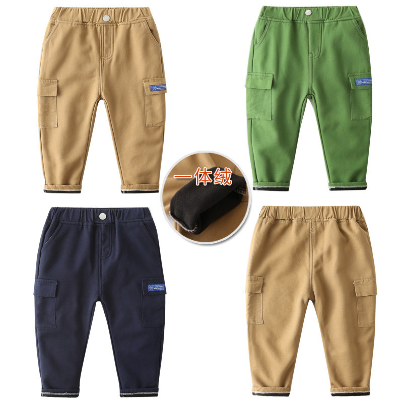 Boys' overalls autumn and winter all-in-one velvet 2022 new Korean version of the Western style baby casual autumn clothes children's fleece pants