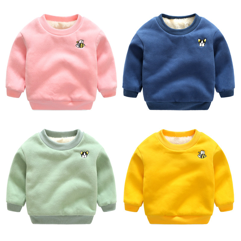 Boys sweater velvet 2021 new Korean version of the children's warm thickened baby top autumn and winter girls base shirt