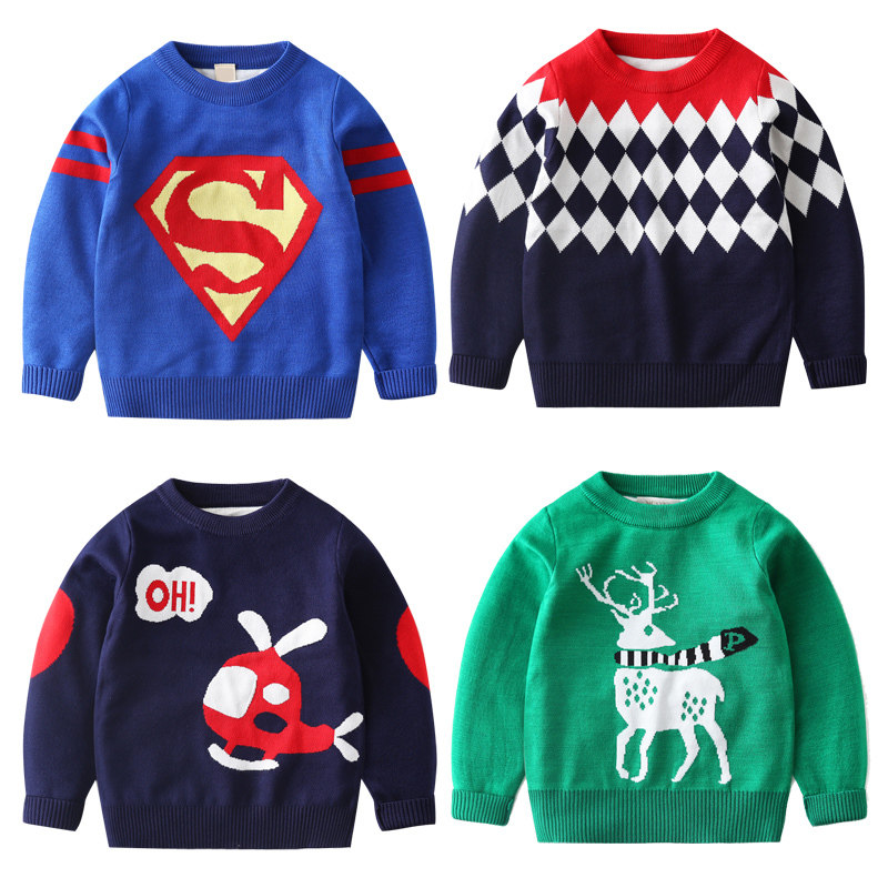 Broken Yard clear cabin boy sweater jacket head autumn and winter style children Han version of the baby needle cardiovert blouses children's hair line