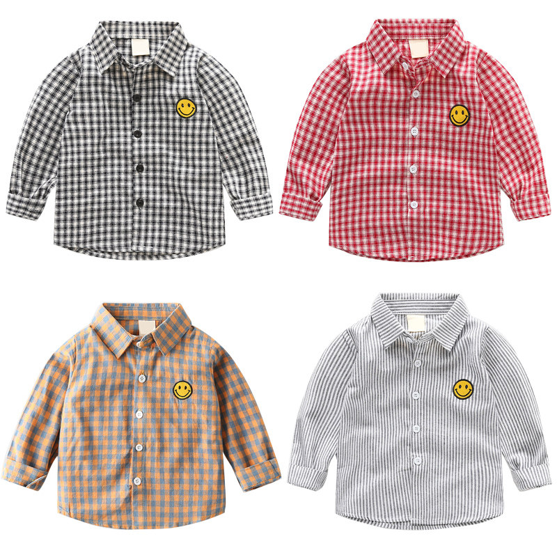 Broken Code Clearance Boys' Shirts Long Sleeve Cotton Spring and Autumn Korean Style Trendy Children's Clothing Baby Plaid Tops Children's Shirts