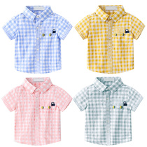 Boy plaid shirt short sleeve 2022 Summer new Korean version of childrens clothes boy summer clothing baby blouses shirt for children