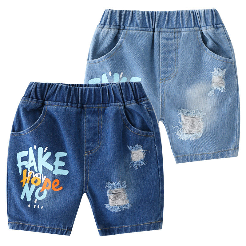 Child Denim Shorts Boy Breaking Hole Thin Korean version Kids casual hot pants baby 50% out of summer dress 50% pants