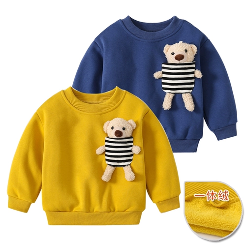 Бархатная удерживающая тепло мультяшная детская демисезонная утепленная толстовка для мальчиков, в западном стиле