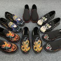 Winter plus velvet thickened old Beijing cloth shoes mens spirit guy embroidery handmade social couple flat bottom warm trendy shoes