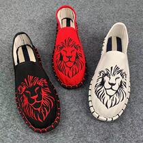 Embroidered old Beijing cloth shoes mens canvas slip-on casual couple white spirit guy middle-aged and young work shoes