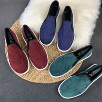 Autumn and winter old Beijing cloth shoes mens slip-on slip-on shoes velvet peas shoes daily Xishan cloth shoes work driving shoes