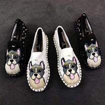 Social youth and middle-aged people embroidered face makeup canvas old Beijing cloth shoes lovers slip on all-match casual student work shoes