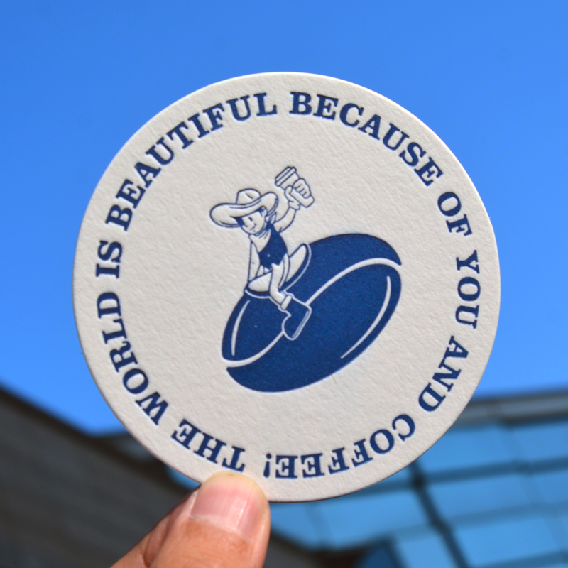 Absorbent coaster custom lettpress cotton paper letterpress printing bump bronzing custom invitation coffee wine logo