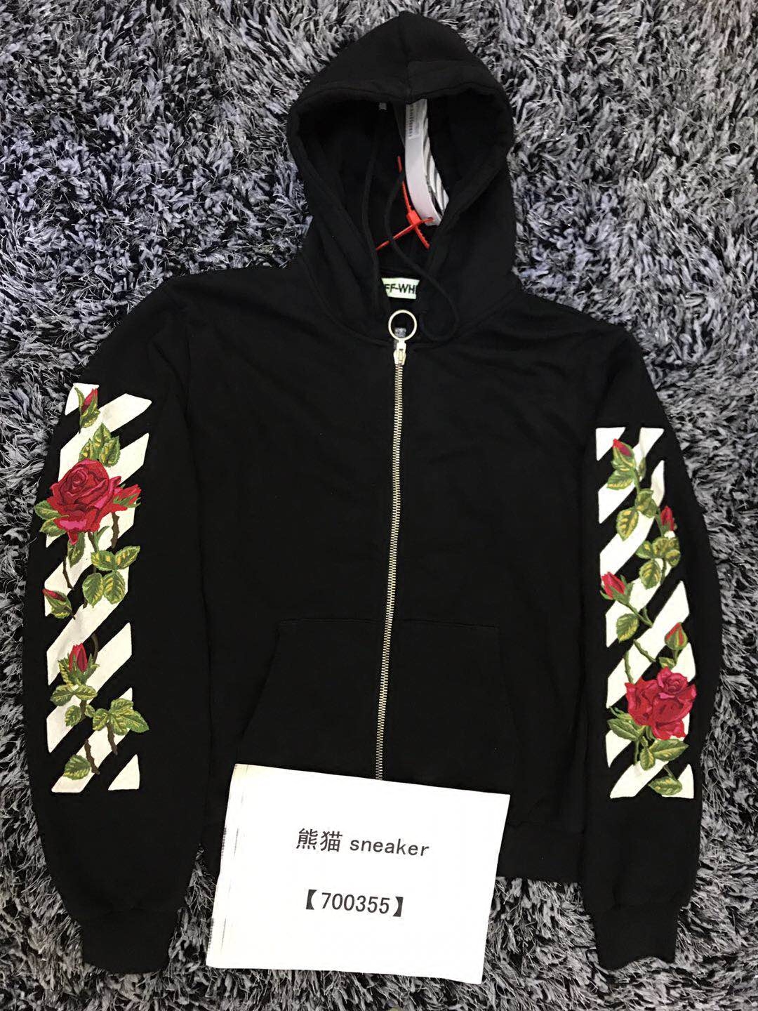 OFF-WHITEC OVIRGILABLOH16fw rose embroidered zip coat floral hoodie