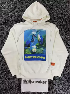 Heron Preston HP19ss new blue yellow watercolor color crane letter hooded pullover casual top hoodie