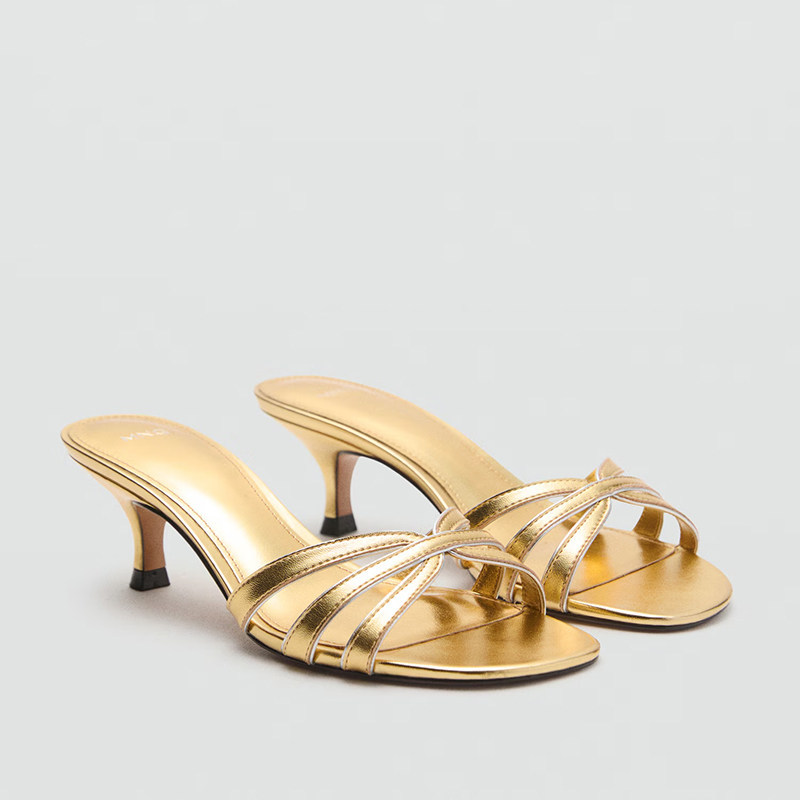 Mango Spring Slip-On Slippers, Sexy Rhinestone-Decorated Slip-Ons, Women's Mid-Heel Open-Toe Fashionable Outerwear Mules