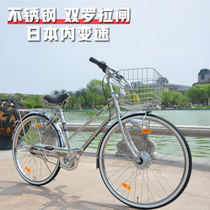 Export Japanese bicycle stainless steel bicycle inside five-speed sensor light front and rear roller brake Commuter retro bicycle