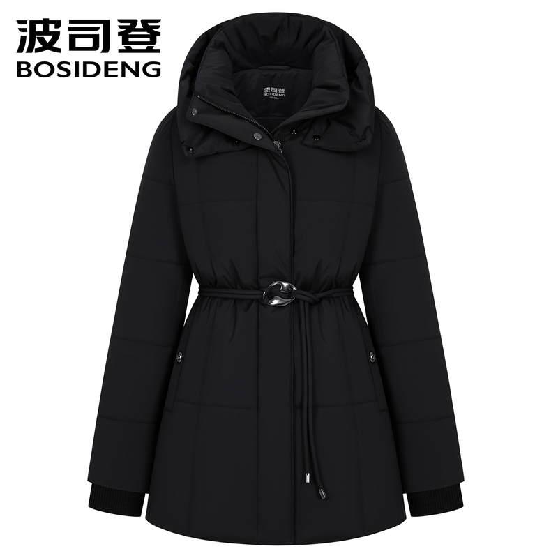 Bosideng Women's Mid-Length down Jacket 2025 Winter New Business Style Goose down Waist-Cinching Slim Fit Detachable Hood Coat