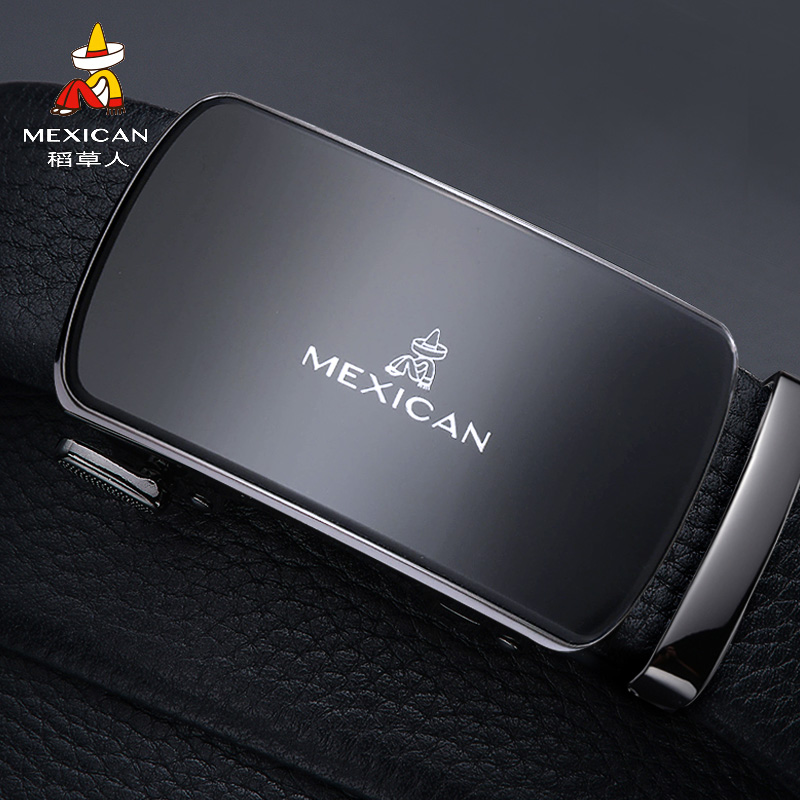 Scarecrow belt men's leather automatic buckle pants belt young people pure cowhide leisure business youth tide