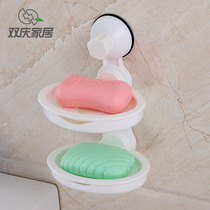 Shuangqing incognito suction cup Double-layer soap rack Bathroom toilet drain tray soap box punch-free shelf