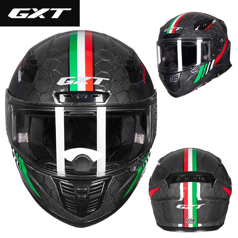 GXT carbon fiber motorcycle helmet ultra-light double lens snake pattern full helmet motorcycle kart anti-fog men and women four seasons