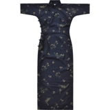 Летнее длинное ретро ципао, жасминовый принт, средней длины