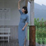 Летнее длинное ретро цветное ципао, жасминовый принт, средней длины