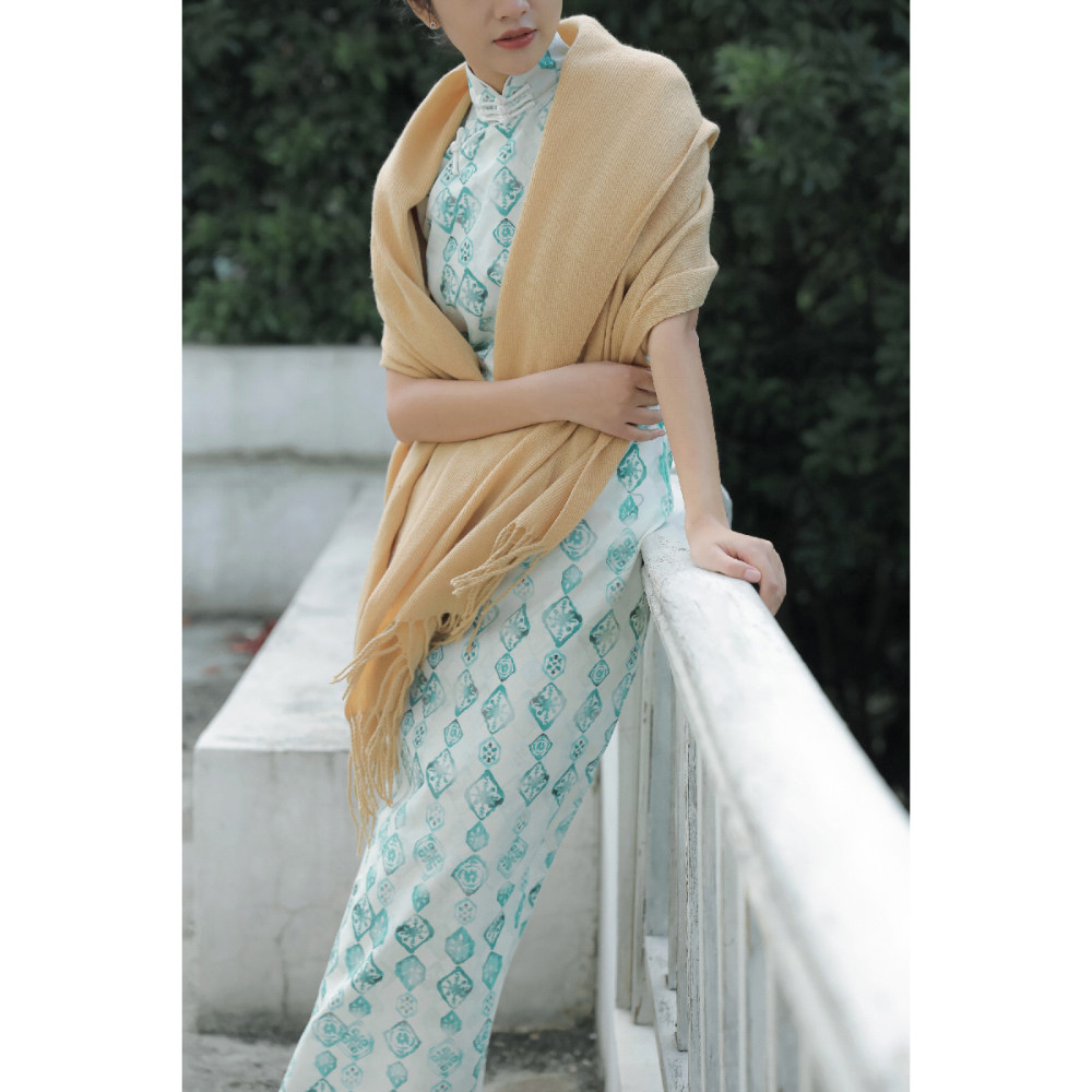 Jasmine flagrobe spring and summer small sleeve half - blossom long retro daily printed cotton flaggown white painting screen