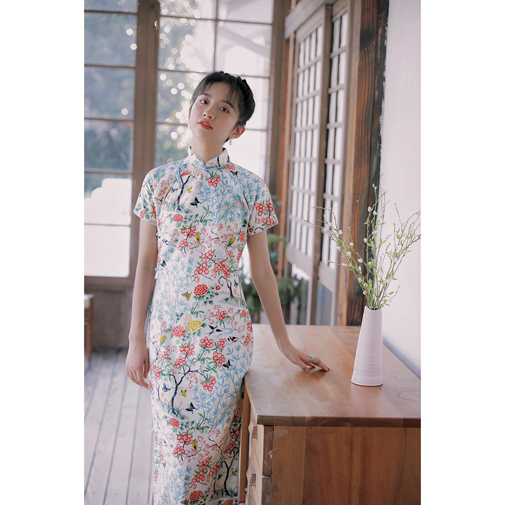 Jasmine flagrobe spring and autumn short sleeve sleeve all - blowing retro - art printed flax flame branches