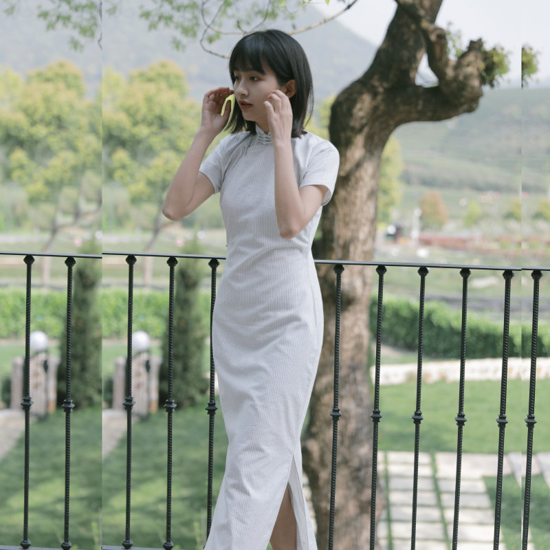 Jasmine Spring Autumn Season Short Sleeves Full Open Brokenness in Long Edition Retro Art Daily Flax Old Qipao Jingu Woman