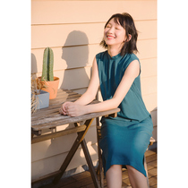 Jasmine Cheongsam sleeveless tuftsam Modified daily solid color cotton cotton loose cheongsam dress turquoise