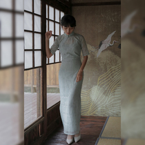 Jasmine cheongsam spring and summer four-point sleeve full open long retro daily lace cheongsam elegant son