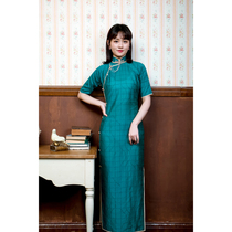 Jasmine cheongsam spring and summer new four-point sleeve full open long retro Literature and Art Daily cheongsam Cuihu
