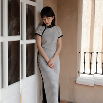 Jasmine cheongsam spring and autumn short sleeves with full open wide edge long retro daily chiffon cheongsam Wenqi