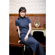 Jasmine cheongsam spring and summer new products short sleeve full open long retro Literature and Art Daily flax old cheongsam book