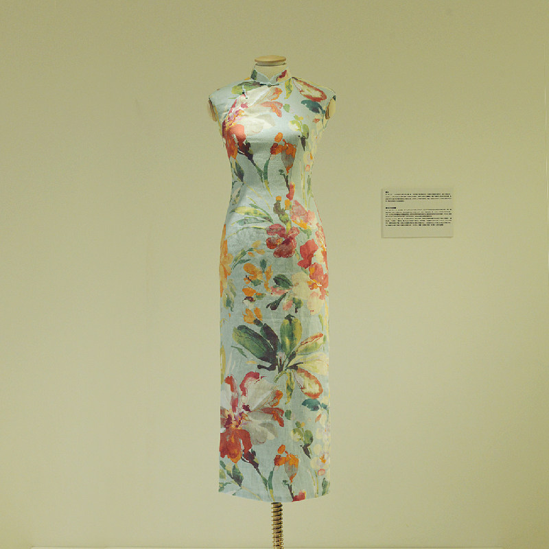 Jasmine cheongsam spring and autumn cover shoulder sleeveless side zipper mid-length retro daily print linen cheongsam Senna