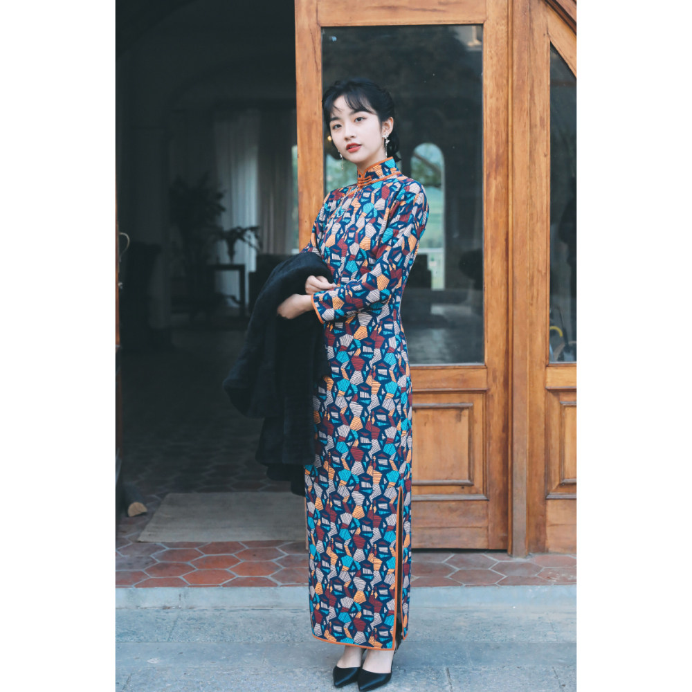 Momo cheongsam spring and autumn eighth-sleeves full-open mid-length version of the retro literary artist silk cheongsam The fate of half a lifetime