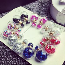 2017 New New Korean fashion transparent glass ball bulb color star size Bubble earrings stud double-sided ear