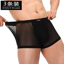 Sexy transparent Tide mens underwear mens flat corner personality youth sex underwear ice mesh breathable four-corner pants