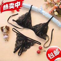 Large size lace-up lingerie sexy lace perspective bra seduction breathable thong womens set thin open crotch summer