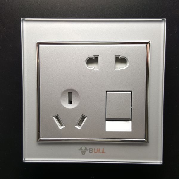Bull With Switch Socket Full Moon Silver Panel Single Open Double Cut 1 open 5 holes Power socket open 5 holes G22