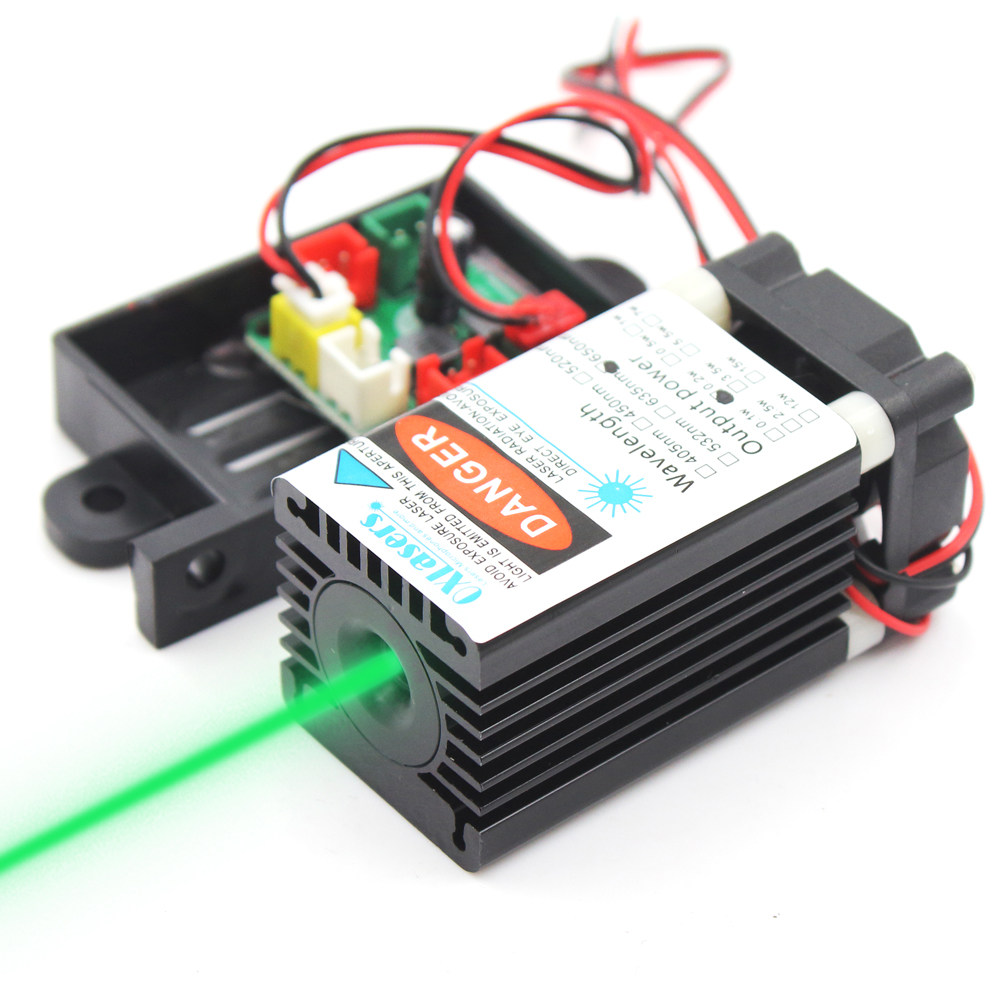 oxlasers 520nm 100mW绿光激光器12V 515NM激光模组大功率密室逃脱激光束带风扇