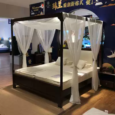 High-end dust-proof linen yarn bed and breakfast inn bed curtain Southeast Asian style American four-column shelf bed curtain bed curtain yarn curtain