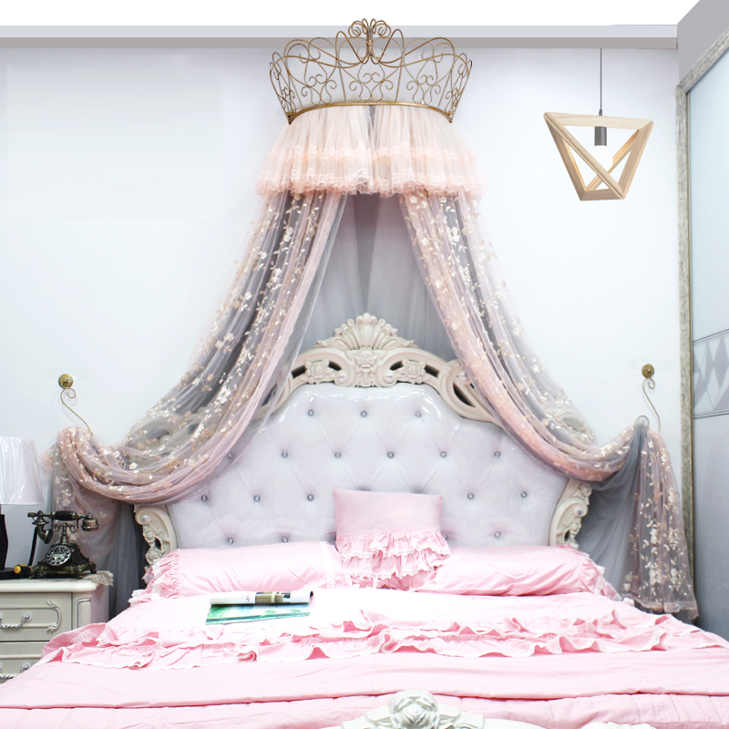Bed curtain bedside curtain court princess style lace decorative curtain 1.8m European style gauze curtain crown bracket 1.5m mosquito net